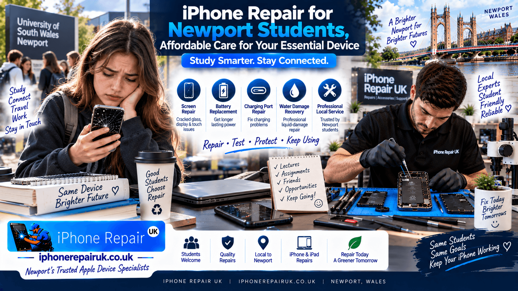 iPhone screen repair in Newport.